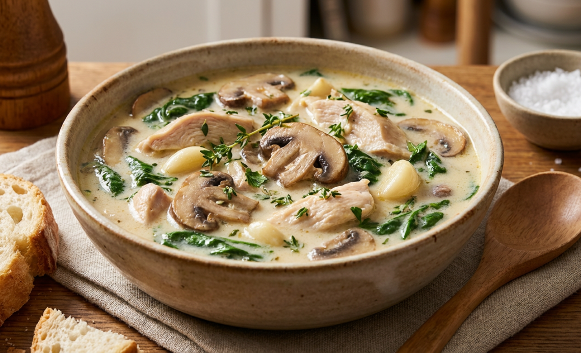 ıspanaklı mantarlı tavuk-çorbası